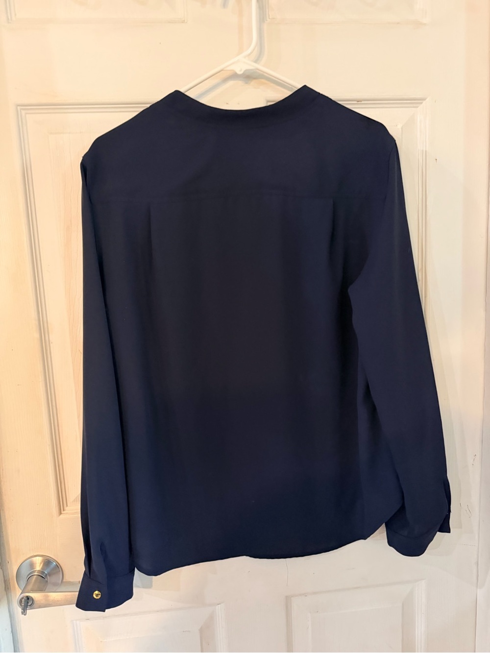 Nine West Navy Split V-Neck Long Sleeve Blouse - Picture 2 of 3